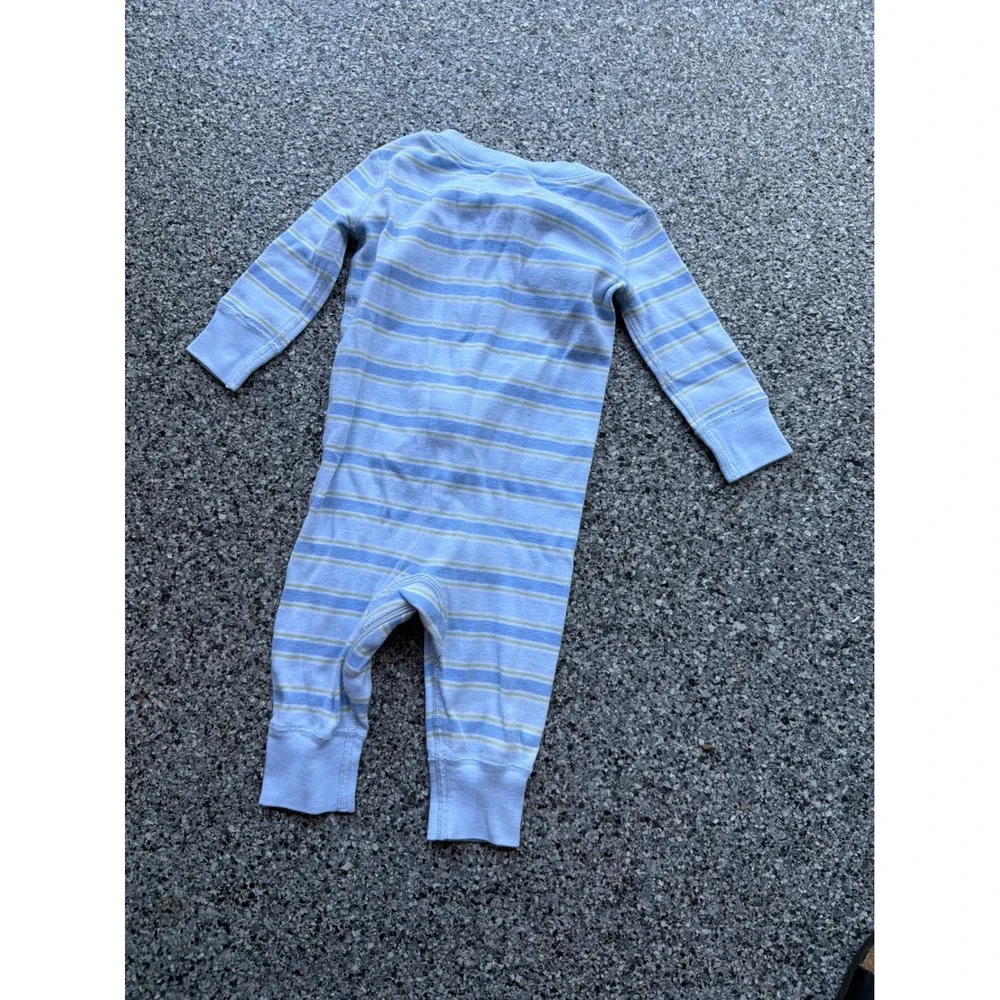 Hanna Andersson Baby 6-9 Months Blue Striped Organic Cotton Zip Sleeper PJs